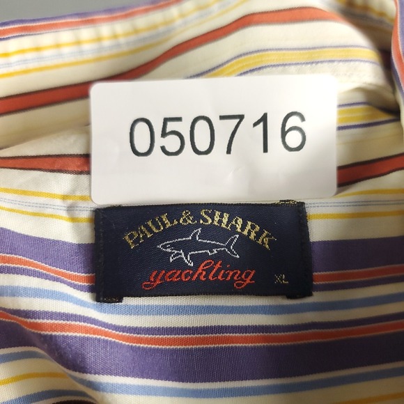Paul & Shark Shirt Mens Size XL Purple Yellow Striped Button Up Short Sleeve - Picture 7 of 7